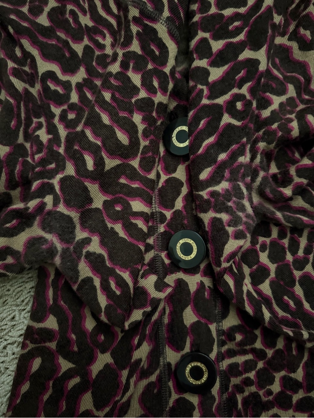 Tory Burch Women's Leopard Animal Print Merino Wool Cardigan Sz Large - Picture 5 of 5